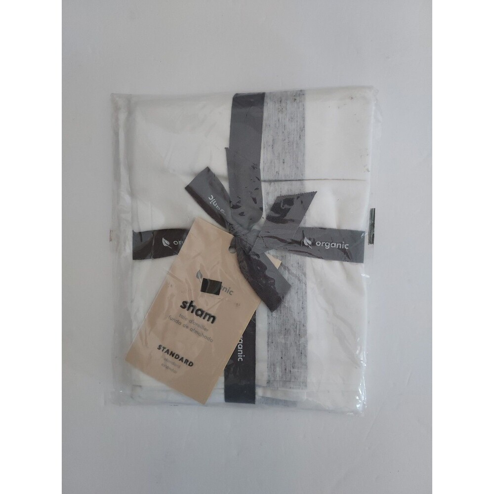 West Elm Standard Sham Washed Organic Cotton Heather Gray Bold Stripe NEW